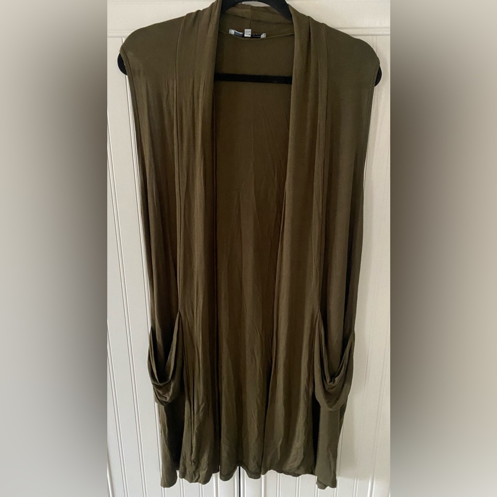 Olive Green Long Sleeveless Cardigan